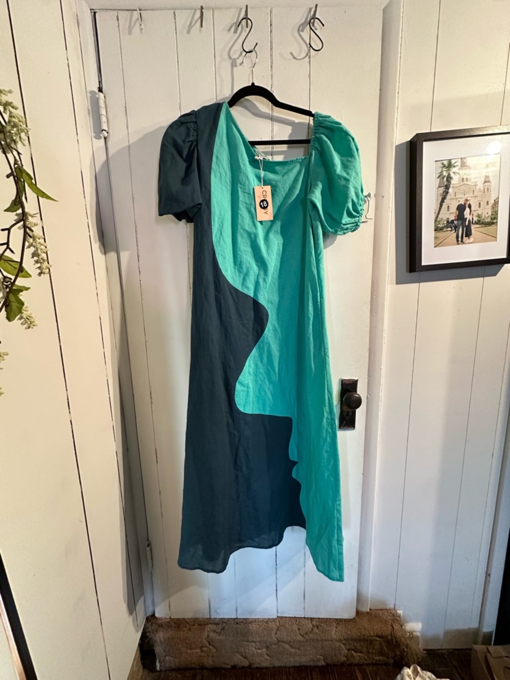 CROSBY NWT Two-Tone Teal Puff-Sleeve Midi Dress